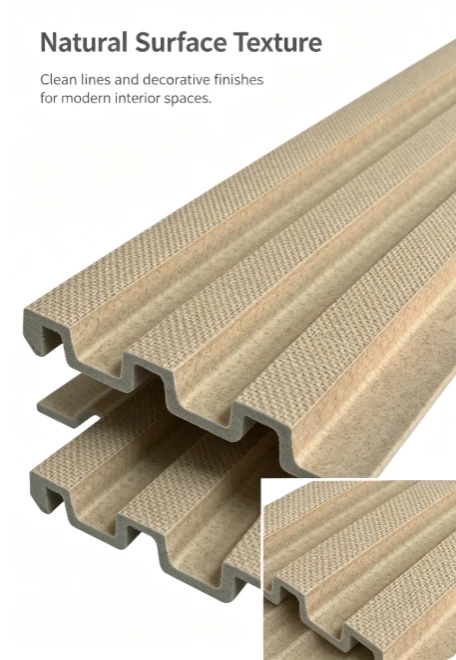 Beige Woven Texture Fluted PS Wall Panel high quality